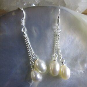 Freshwater Pearl Silver Dangle Earrings
